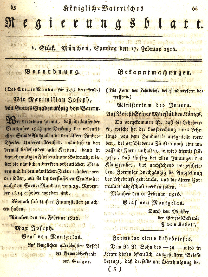 Ludwigskanal - Geschichte - Regierungsblatt