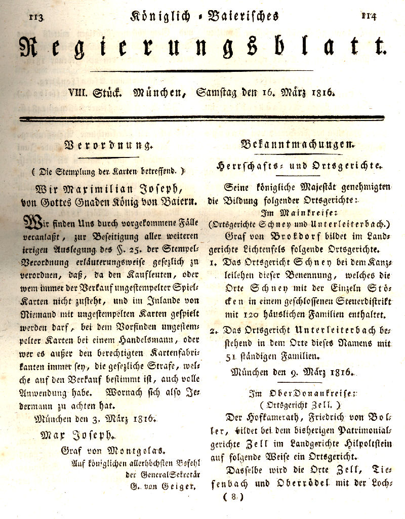 Ludwigskanal - Geschichte - Regierungsblatt