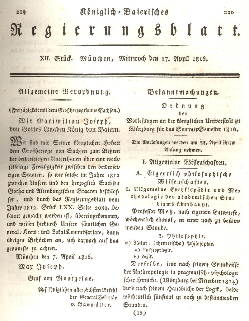 Ludwigskanal - Geschichte - Regierungsblatt
