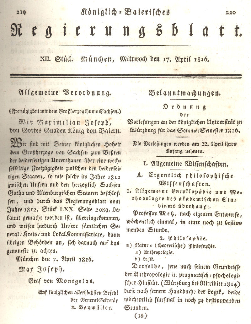 Ludwigskanal - Geschichte - Regierungsblatt