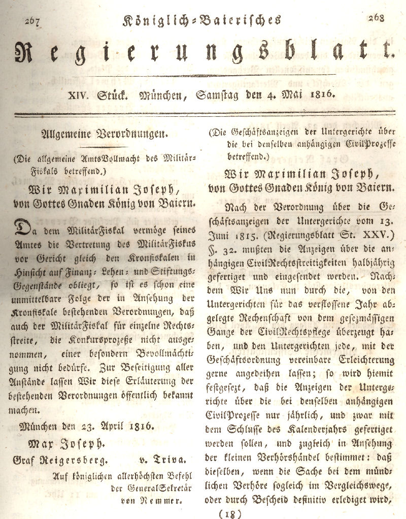 Ludwigskanal - Geschichte - Regierungsblatt