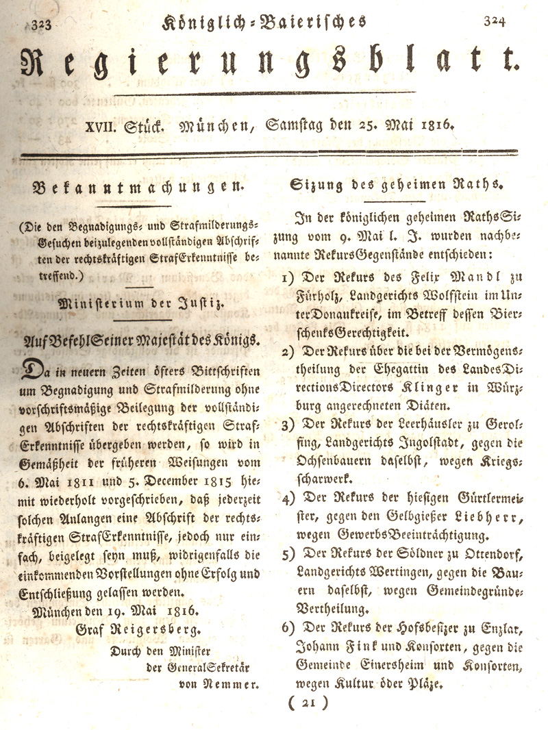 Ludwigskanal - Geschichte - Regierungsblatt