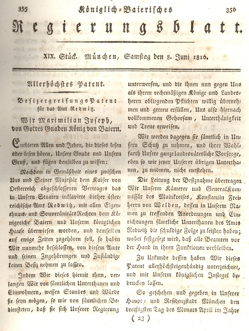 Ludwigskanal - Geschichte - Regierungsblatt