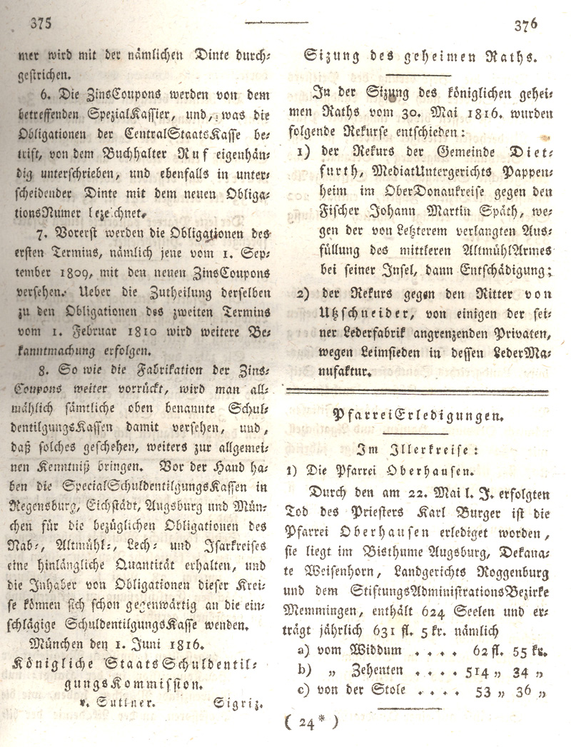 Ludwigskanal - Geschichte - Regierungsblatt