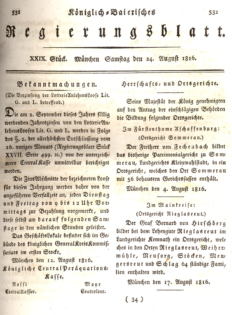 Ludwigskanal - Geschichte - Regierungsblatt