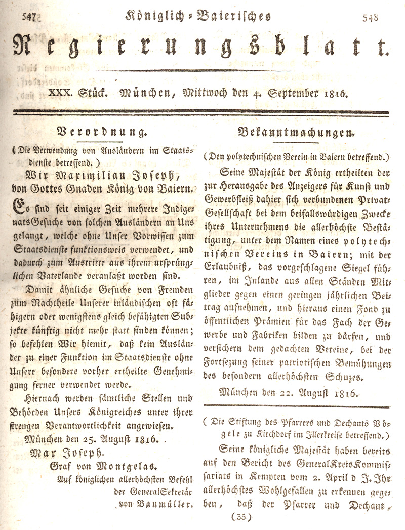 Ludwigskanal - Geschichte - Regierungsblatt