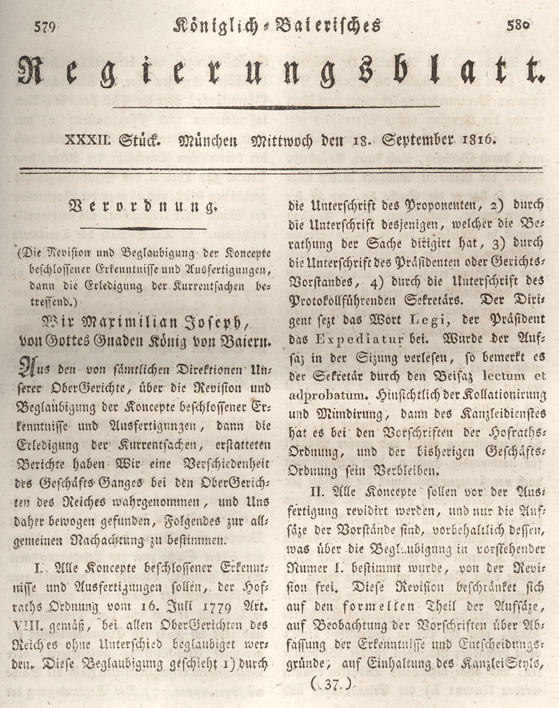 Ludwigskanal - Geschichte - Regierungsblatt