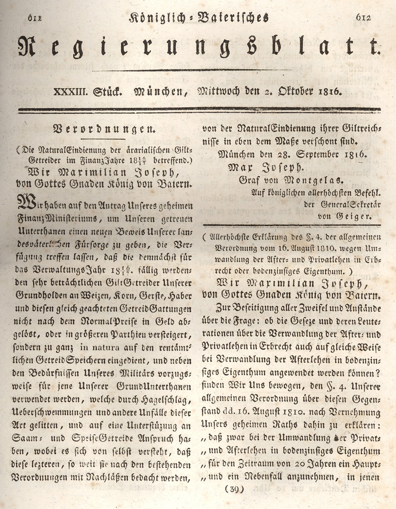 Ludwigskanal - Geschichte - Regierungsblatt