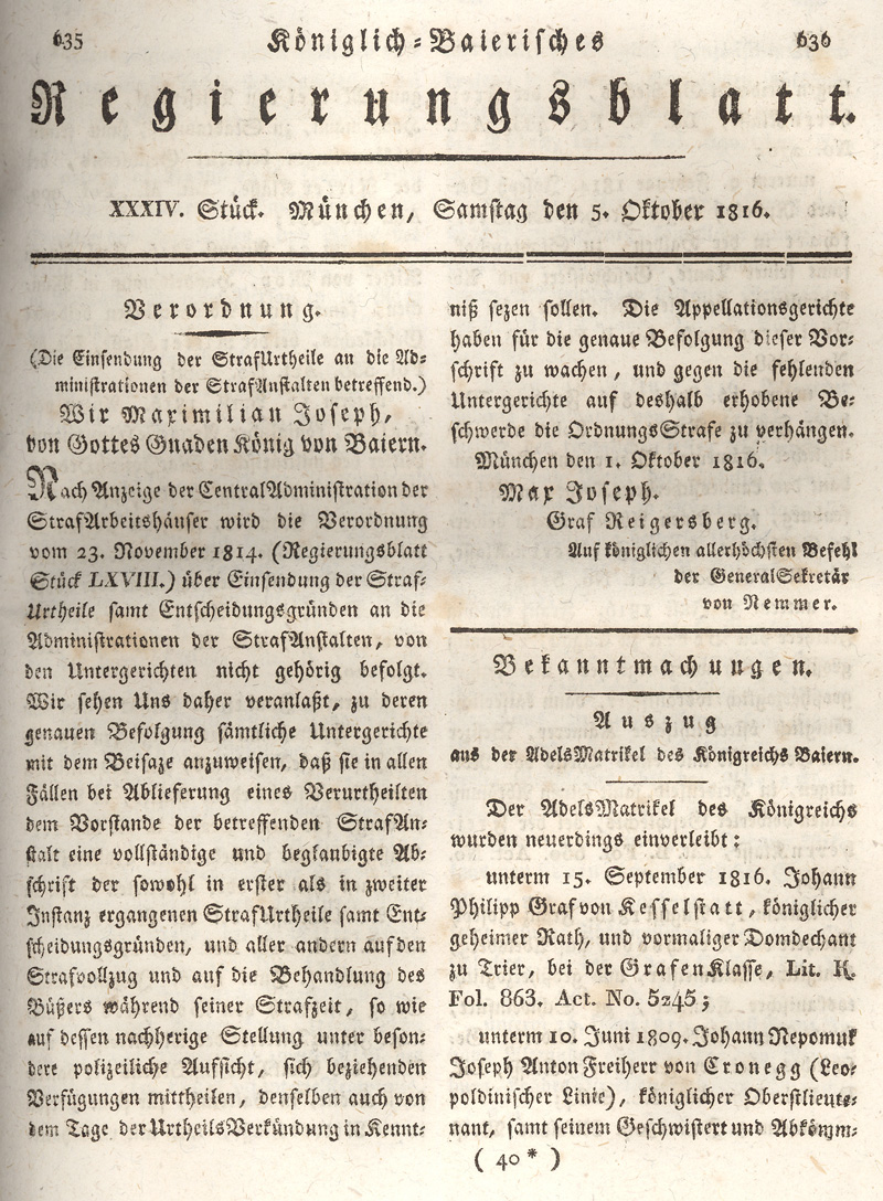 Ludwigskanal - Geschichte - Regierungsblatt