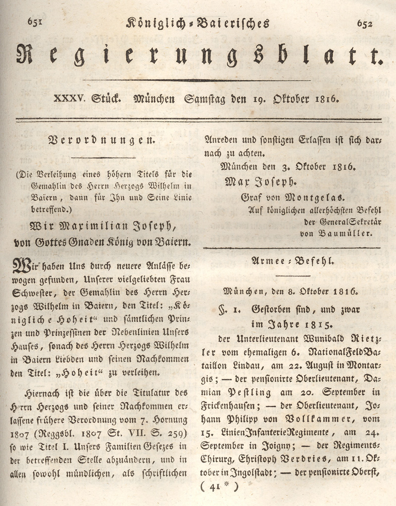 Ludwigskanal - Geschichte - Regierungsblatt