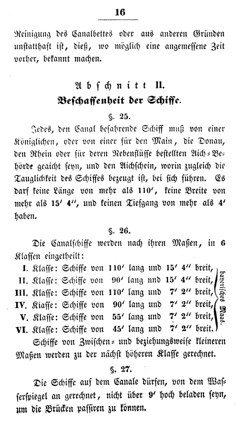 Ludwigskanal - Kanalordnung